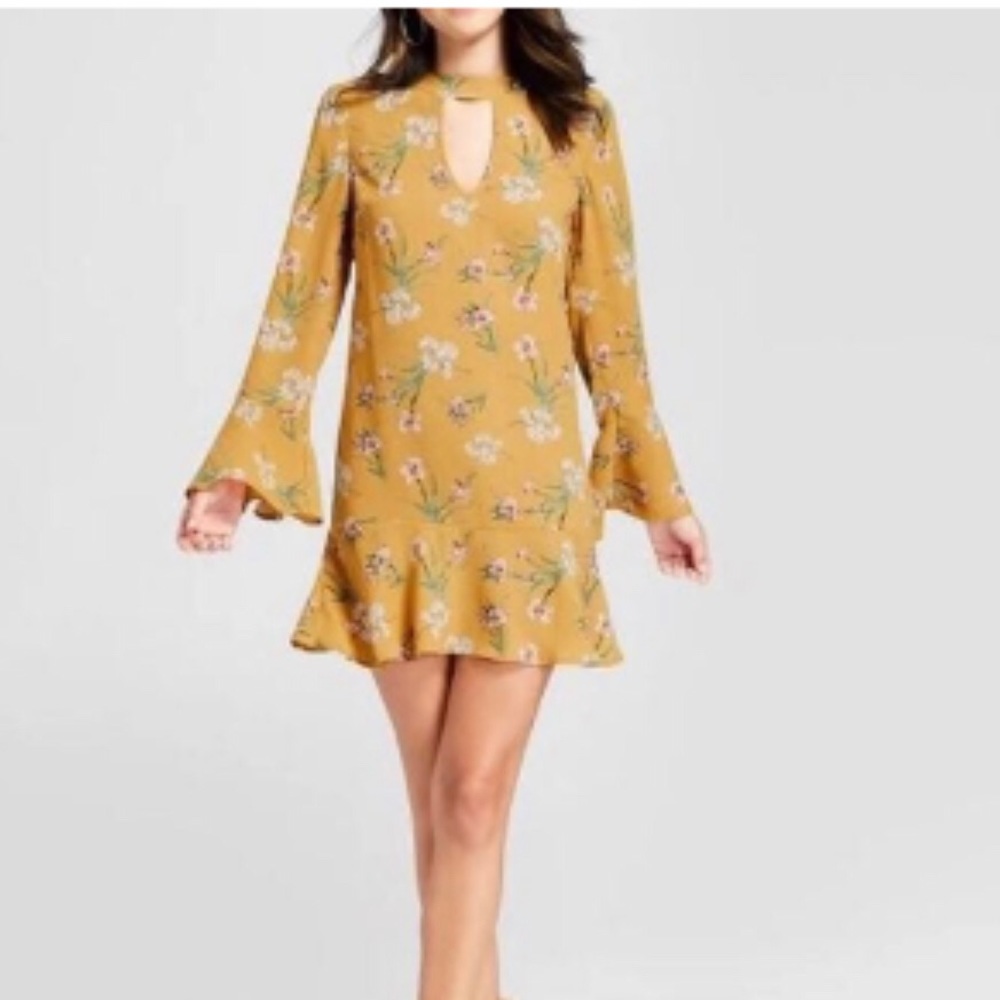 Yellow floral cut out dress